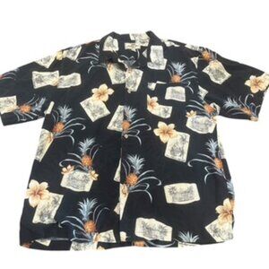 Jamaica Jaxx Silk Hawaiian Shirt Mens XL Black Button Up Short Sleeve EUC